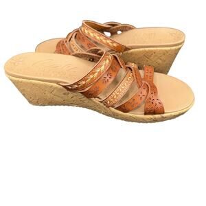 SKECHERS Beverlee Tiger Posse Slip on Sandal Wedge Shoe in Brown Size 9.5 EUC